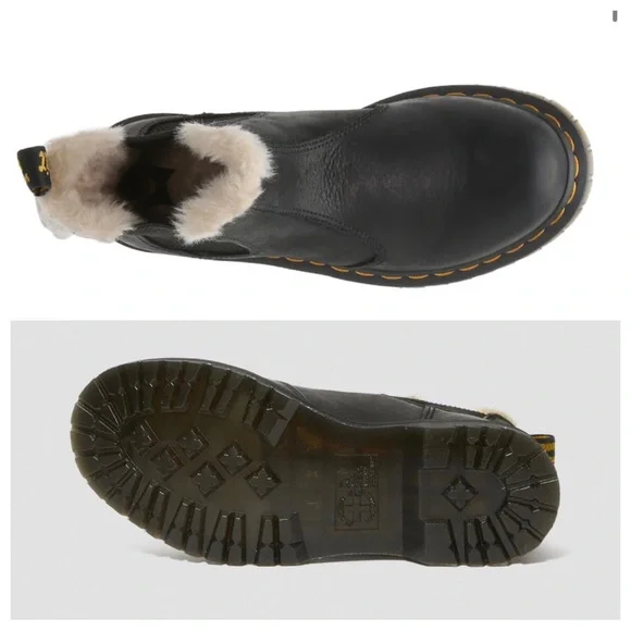 NWT Dr. Martens 2976 Faux Fur Lined Leather Chelsea in Black Burnished Wyoming - Picture 7 of 15